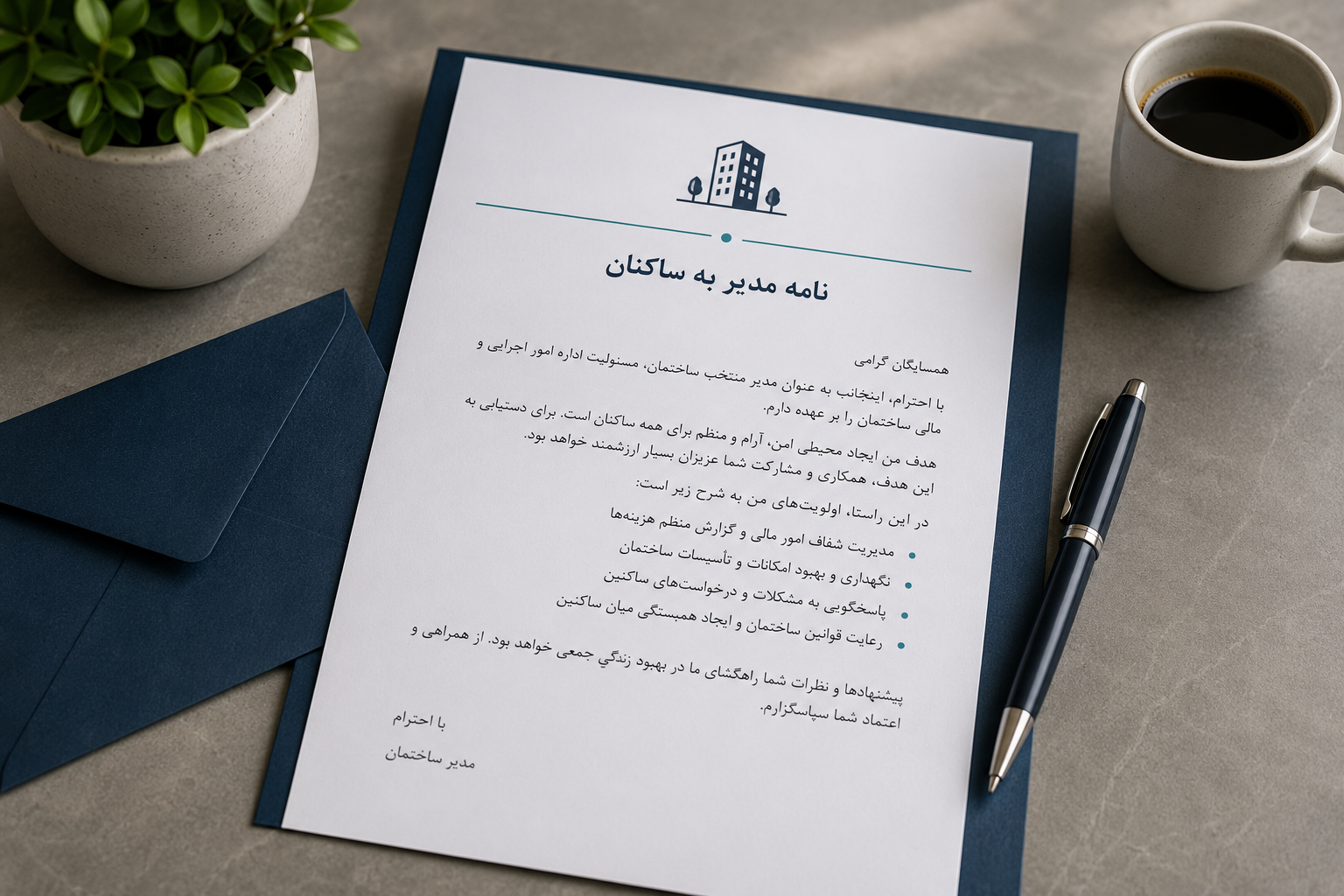 نمونه نامه مدیر به ساکنان