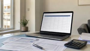 Modern Workspace with Laptop and Documents