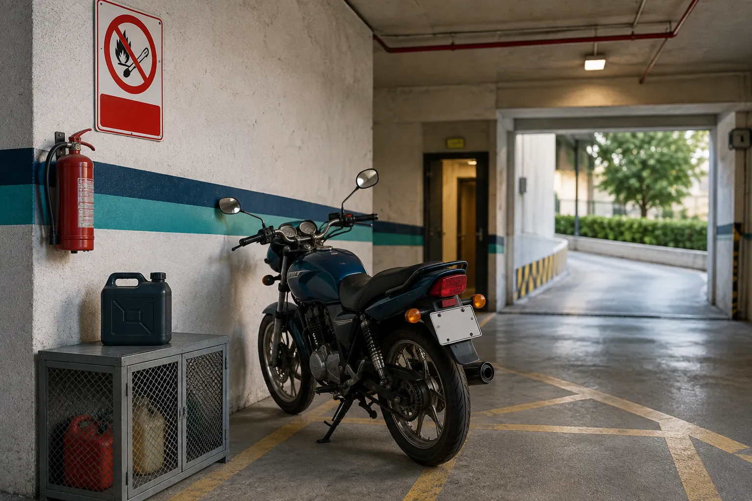 Motorcycle by Garage Safety Station