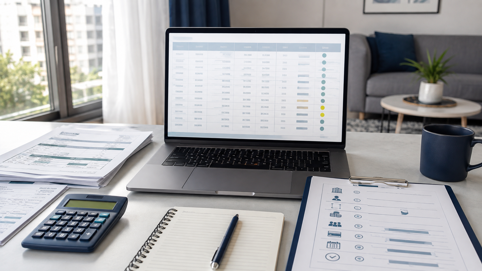 Office Finance Workspace with Laptop and Paperwork