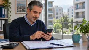 مدیر ساختمان در حال ارسال پیام یادآوری خصوصی پرداخت شارژ